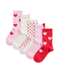 5pk Cotton Rich Ankle Ribbed Heart Socks (6 Small-7 Large)