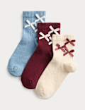 3 Pack Cotton Rich 3D Bows Socks (6 Small - 7 Large)
