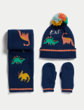 Kids' Dinosaur Hat, Scarf and Mitten Set (1-6 Yrs)