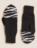 Kids' Zebra Print Flip Top Gloves