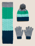 Kids' Colour Block Hat, Scarf and Glove Set