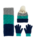 Kids' Colour Block Hat, Scarf and Glove Set (6-13 Yrs)