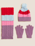 Kids' Colour Block Hat, Scarf and Glove Set