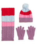 Kids' Colour Block Hat, Scarf and Glove Set