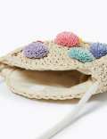Kids' Straw Pom Pom Cross Body Bag