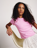 Cotton Rich Ribbed Fitted Crop T-Shirt (6-16 Yrs)