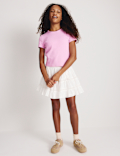 Cotton Rich Ribbed Fitted Crop T-Shirt (6-16 Yrs)