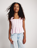 Pure Cotton Shirred Bow Top (6-16 Yrs)