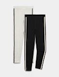 2 Pack Cotton Rich Side Stripe Leggings (6-16 Yrs)
