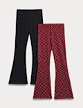 2pk Cotton Rich Polka Dot Kickflare Leggings (6-16 Yrs)