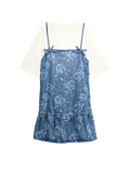 2pc Floral Print Denim Dress and Top (2-16 Yrs)