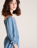 Denim Shirred Jumpsuit