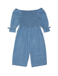 Denim Shirred Jumpsuit