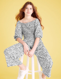 Floral Print Shirred Jumpsuit (6-14 Yrs)