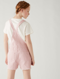 Denim Checkerboard Print Dungarees