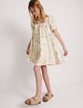 Pure Cotton Puff Sleeve Floral Mini Dress (6-16 Yrs)