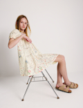 Pure Cotton Puff Sleeve Floral Mini Dress (6-16 Yrs)