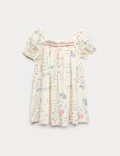 Pure Cotton Puff Sleeve Floral Mini Dress (6-16 Yrs)