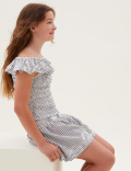 Pure Cotton Striped Seersucker Frill Top
