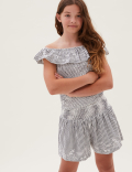Pure Cotton Striped Seersucker Frill Top