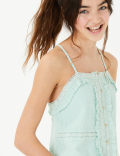 Pure Cotton Broderie Camisoles (6-16 Yrs)