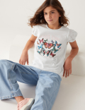 Pure Cotton Sequined Round Neck T-Shirt