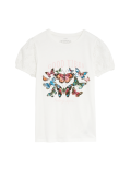 Pure Cotton Sequined Round Neck T-Shirt