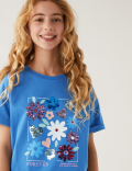 Pure Cotton Sequin Floral T-Shirt (6-16 Yrs)