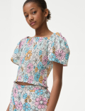 Pure Cotton Heart Shirred Top (6-16 Yrs)