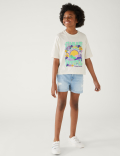 Pure Cotton Slogan Cropped T-Shirt