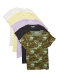 5pk Cotton Rich Ribbed T-Shirts (6-14 Yrs)