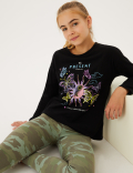 Pure Cotton Cosmic Glitter Print T-Shirt (6-16 Yrs)