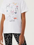 Pure Cotton Dog Print Slogan T-Shirt (6-16 Yrs)