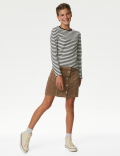 2pk Cotton Rich Striped & Plain Ribbed Tops (6-16 Yrs)