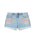 Denim Floral Embroidered Shorts (6-16 Yrs)