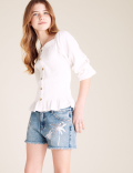 Denim Sequin Palm Tree Shorts (6-14 Yrs)