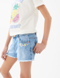 Denim Embroidered Shorts (6-16 Yrs)