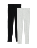 2pk Cotton Rich Ribbed Leggings (6-16 Yrs)