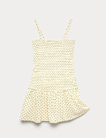 Pure Cotton Spot Print Shirred Dress (6-16 Yrs)