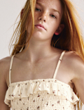 Pure Cotton Ditsy Shirred Mini Dress (6-16 Yrs)