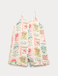 Pure Cotton Grocery Ruffle Hem Playsuit (6-16 Yrs)