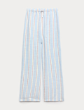 Linen Blend Striped Wide Leg Trousers (6-16 Yrs)