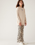 Cotton Rich Zebra Print Flared Leggings
