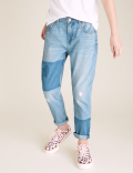Mom Fit Denim Patchwork Jeans (6-16 Yrs)