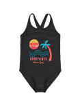Good Vibes Slogan Sequin Swimsuit (6-16 Yrs)
