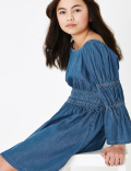 Denim Shirred Dress (6 -16 Yrs)