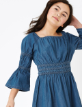 Denim Shirred Dress (6 -16 Yrs)