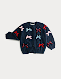 Bow Appliqué Cable Knit Cardigan (2-8 Yrs)