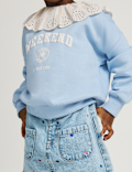 Cotton Rich Broderie Collar Sweatshirt (2-8 Yrs)