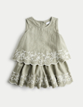 Linen Blend Embroidered Outfit (2-10 Yrs)